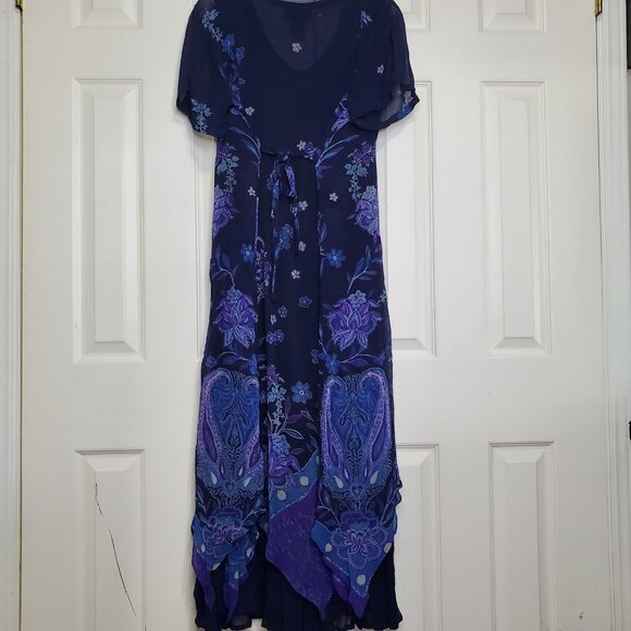 Lola P Floral Maxi Asymmetrical Handkerchief Flowy Dress Size Medium - Picture 3 of 13